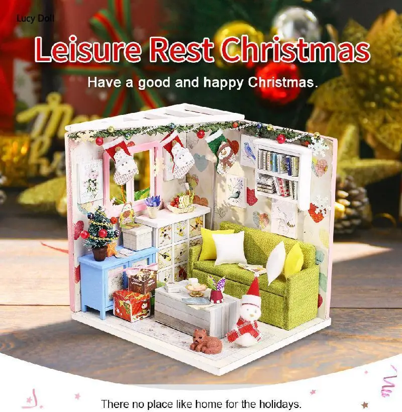 

DIY Dollhouse Wooden House Creative DIY Cabin Christmas Assembly Building Model Girls Valentine's Day Birthday Gift