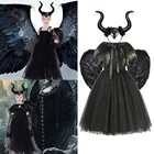 Детский костюм-пачка с черным дьяволом, готическое платье-пачка на Хэллоуин для девочек с перьями, шалью, королевская темная королева, малефикантное платье