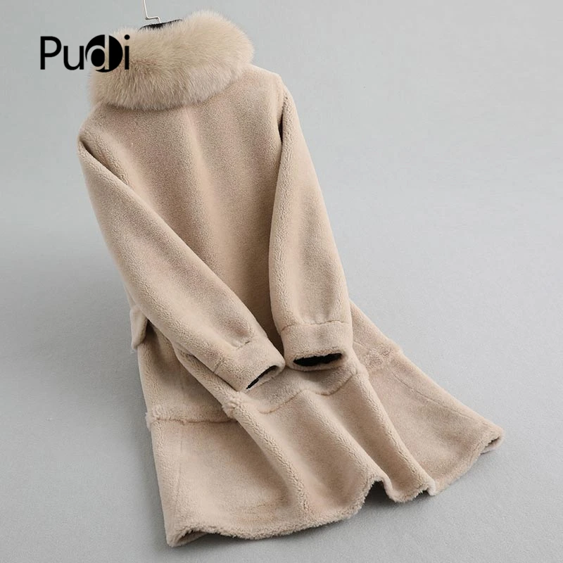 PUDI A19039 женская шуба из шерсти тонкая куртка с натуральным лисьим пальто с меховым воротником Женская зимняя теплая натуральная меховая шуба
