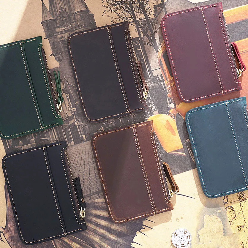 Мужской винтажный кошелек из натуральной кожи короткий маленький тонкий