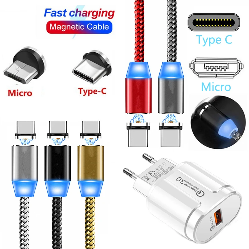 Магнитный зарядный USB кабель со светодиодной подсветкой быстрая зарядка для Samsung