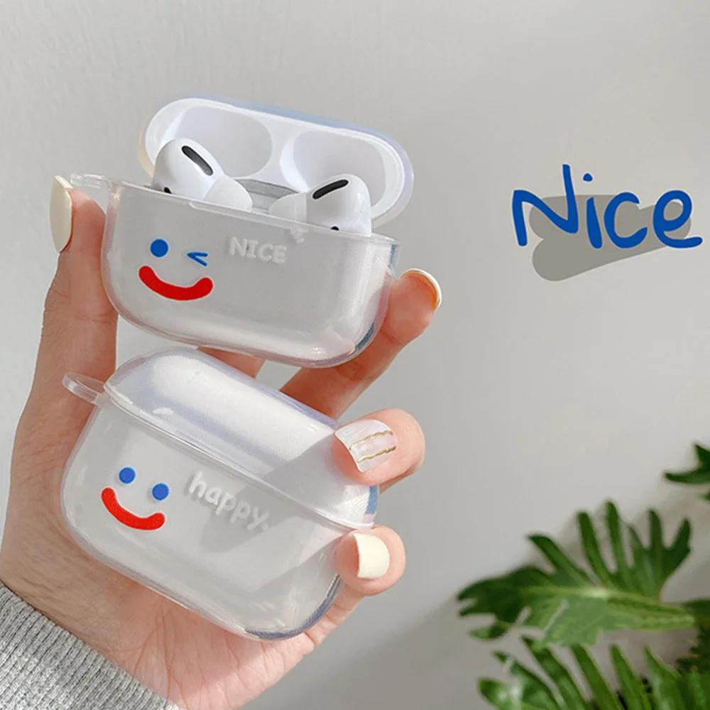 Мягкий ТПУ чехол для наушников Airpods pro 3 прозрачный защитный с веселым лицом Apple 1