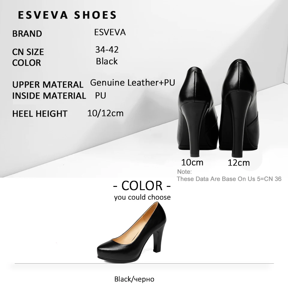 

ESVEVA 2019 Women Pumps Shoes High Heels Office & Career Classic Spring Women Shoes Slip on Pointed Toe Thin Heels Shoes 34-42