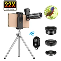 apexel 2020new phone camera lens kit 4in1 telephoto zoom 22x lens telescope monocular wide macro fisheye lens with tripod remote