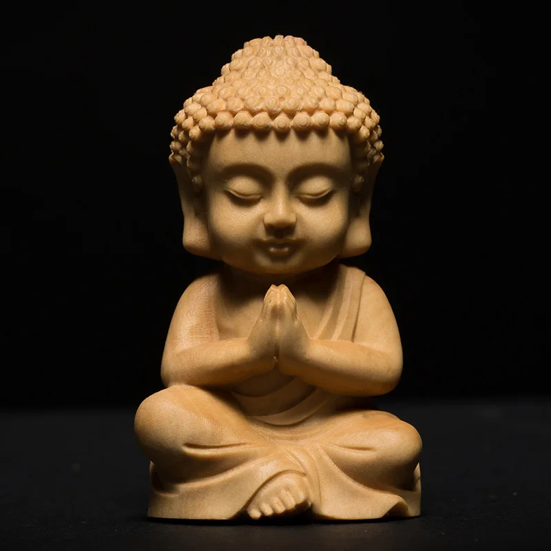 

Cartoon Tathagata Buddha Wooden statue Hand carved Buddha statue Chinese Shakyamuni Buddha Home decoration ornaments