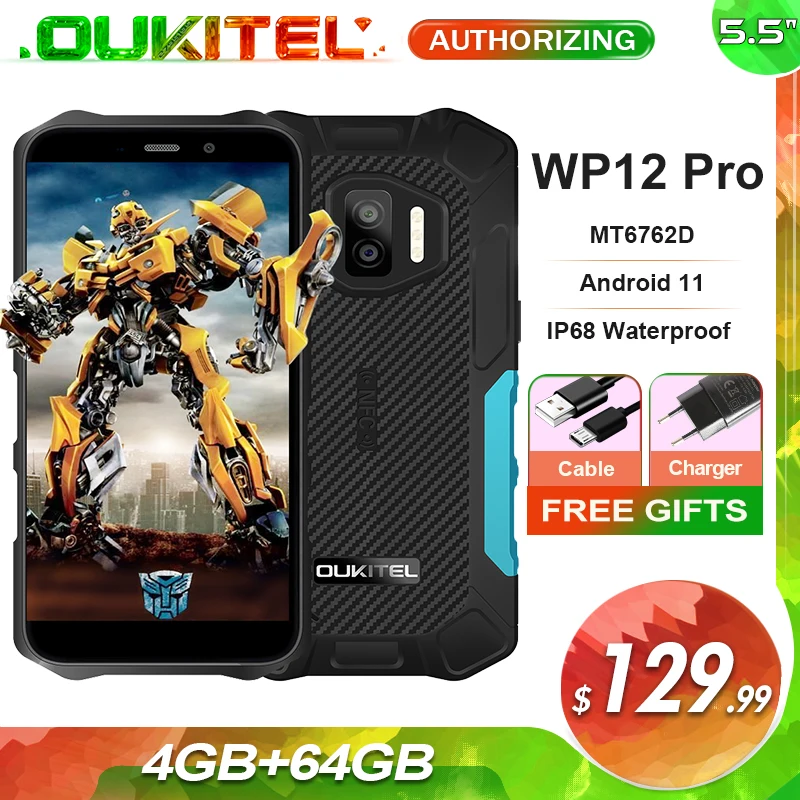 OUKITEL WP12 Pro MT6762D Octa Core 4GB+64GB IP68 Waterproof Smartphone Android 11 5.5'' HD+ 4000mAh NFC Rugged Mobile Phone |