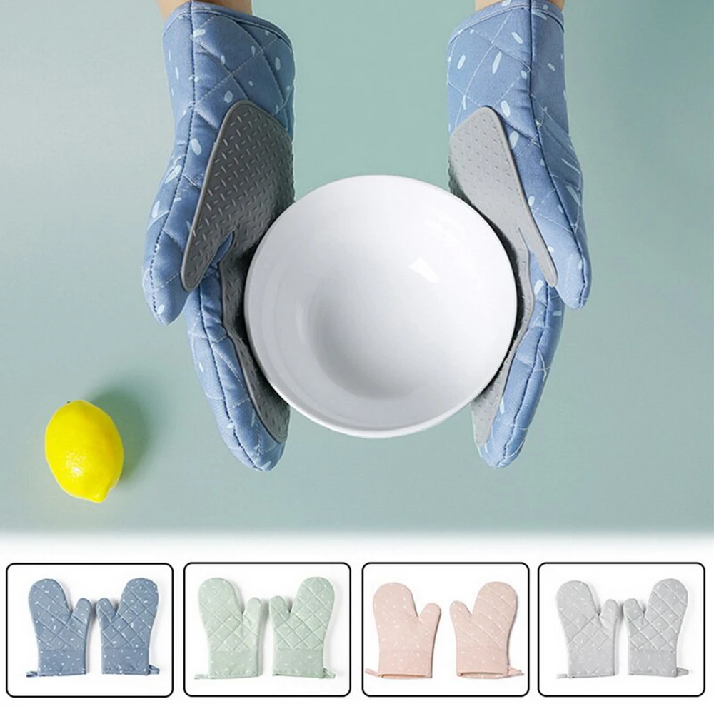 

1Pair Kitchen Microwave Glove Houshold Non-slip Cotton BBQ Oven Baking Gloves Heat Resistant Kitchen Potholders Oven Mittens