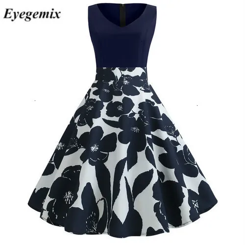 Summer Dresses Women 2019 Sexy V-neck Floral Print Patchwork Vintage Dress Hepburn 50s 60s Elegant Party Plus Size S-5XL |