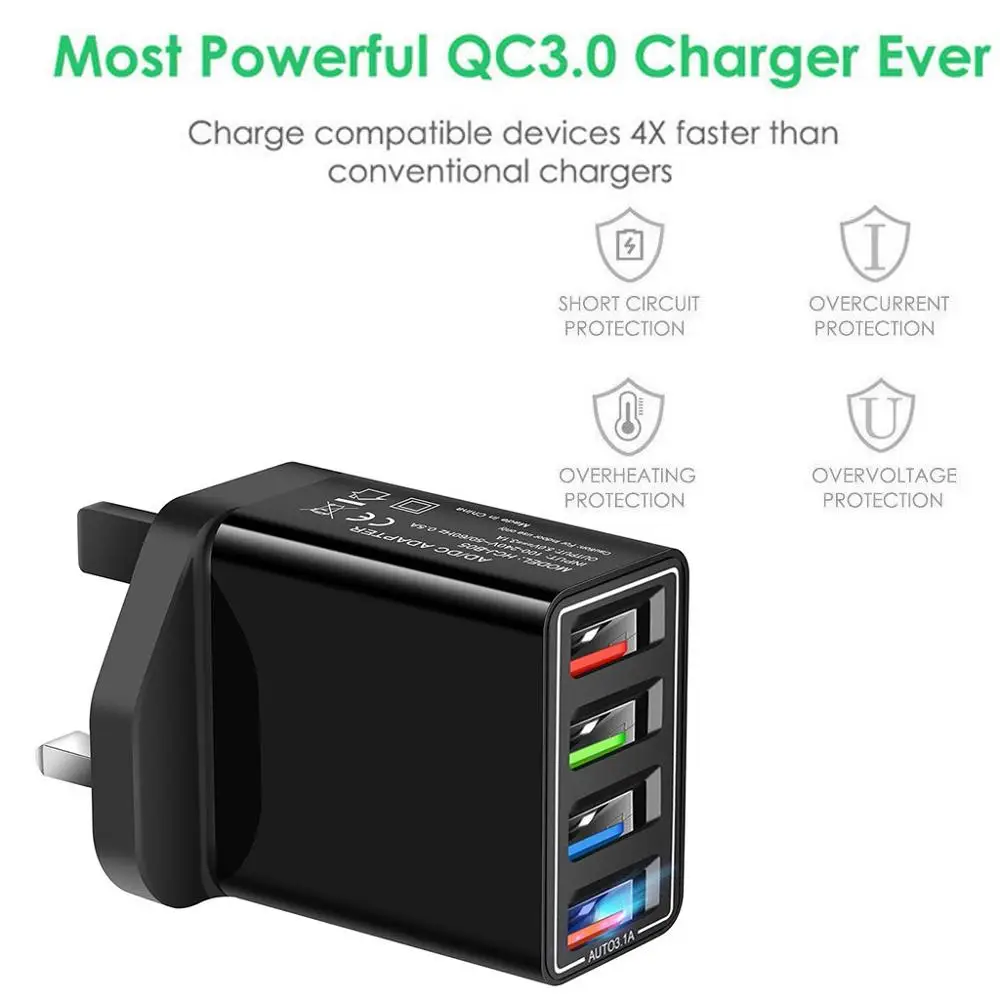 4 порта Быстрая быстрая зарядка QC 3 0 usb-хаб настенное зарядное устройство 3.1A