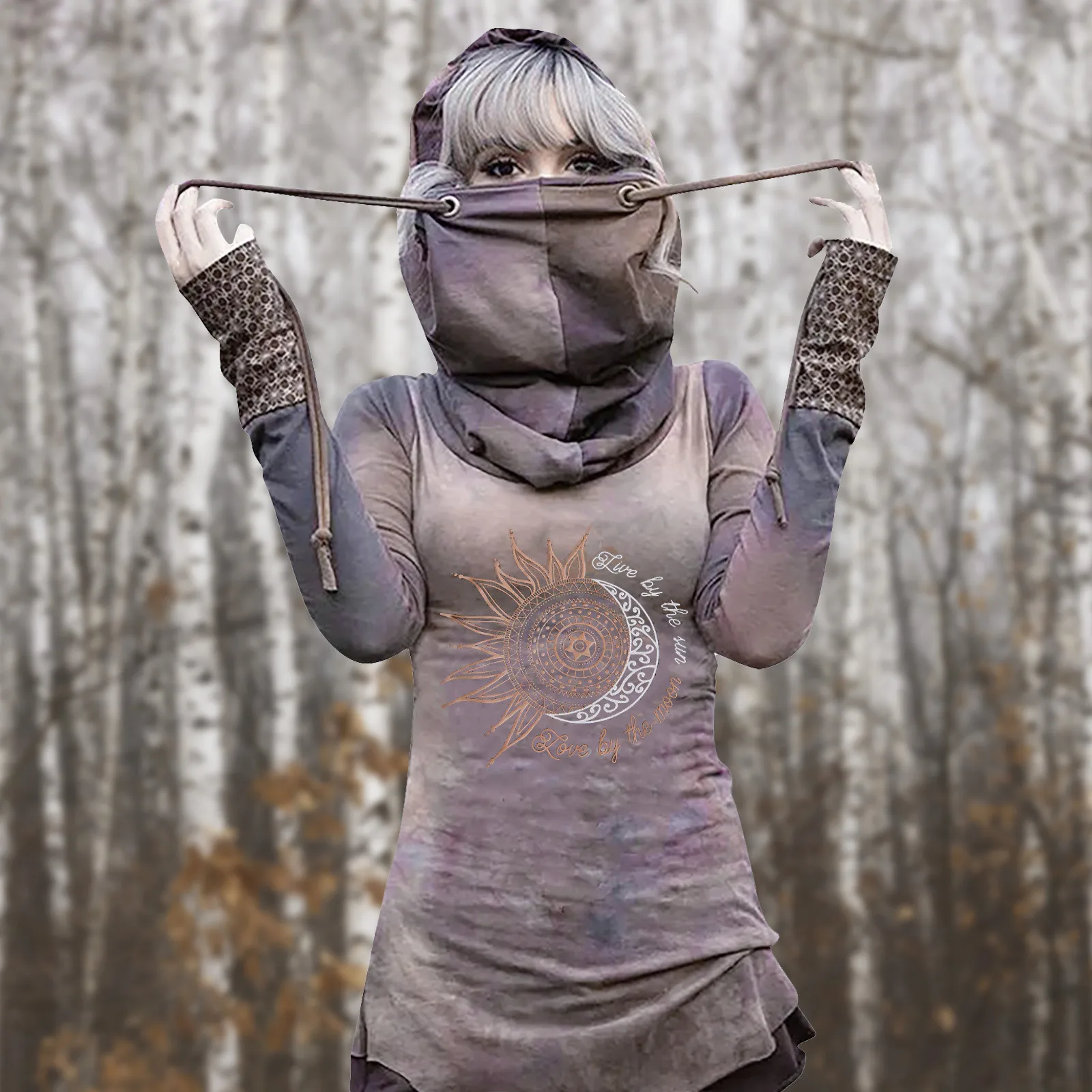 Женская футболка с длинным рукавом принтом Солнца и Луны | одежда