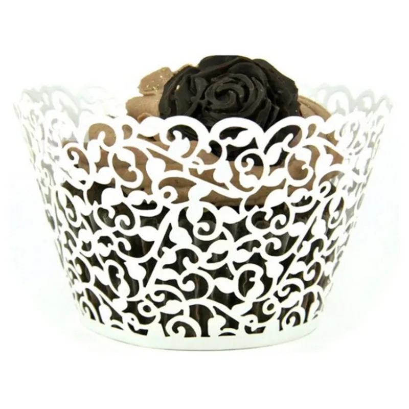 Стаканчики для капкейков 12 шт. розовый лоза кружева белый нарезанная бумага