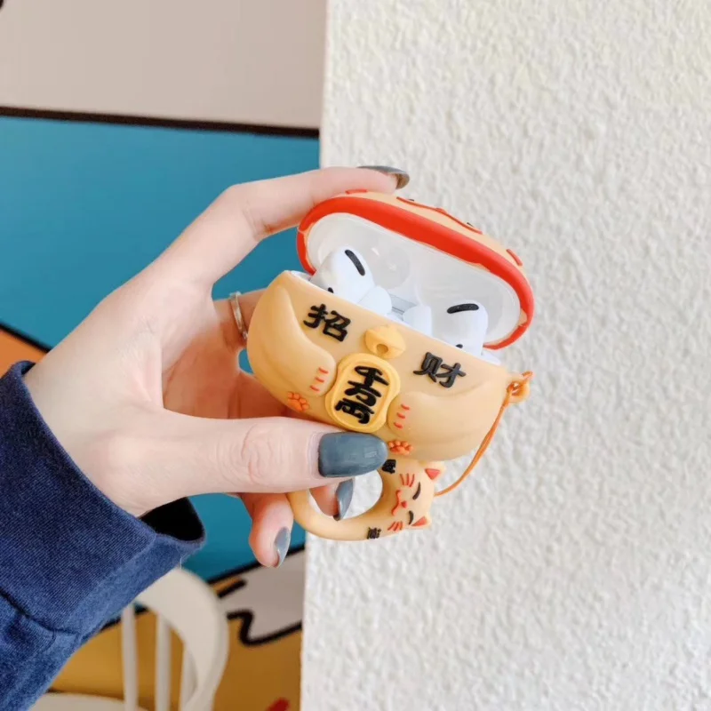 Silicone Earbuds Case Cover Fortune Cat Design Protective Skin For AirPods Pro Headphone Box | Электроника