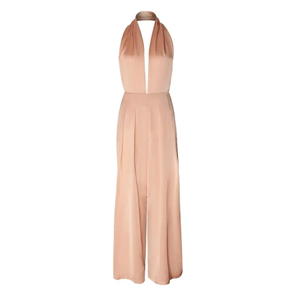 

Summer Fashionable Halter Backless Jumpsuit Pink Halter Jumpsuit Luxurious for Daily Life
