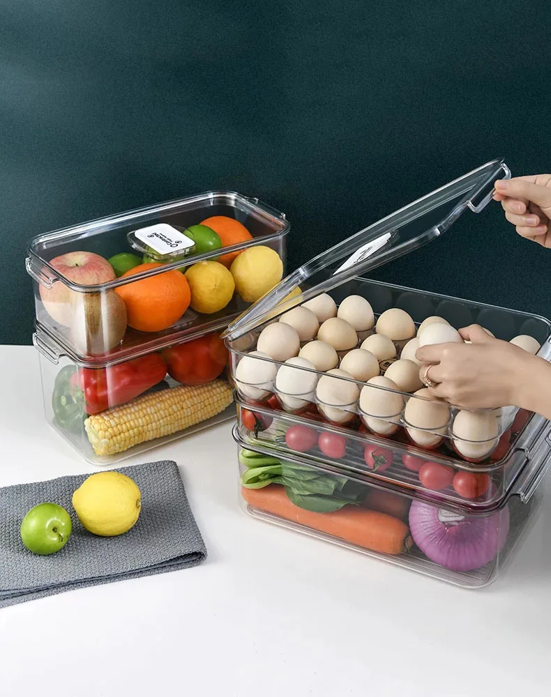 

Kitchen Refrigerator Storage Box, Stackable Seal Food Organizer Drawer to Keep Fruit, Eggs Fresh,
