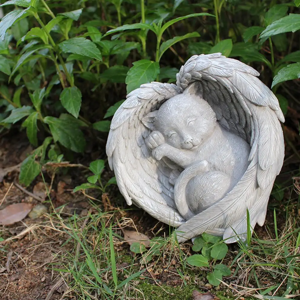 

Pet Statue Eye-catching Realistic Looking Resin Memorials Sleeping Angel Dog Statue for Garden