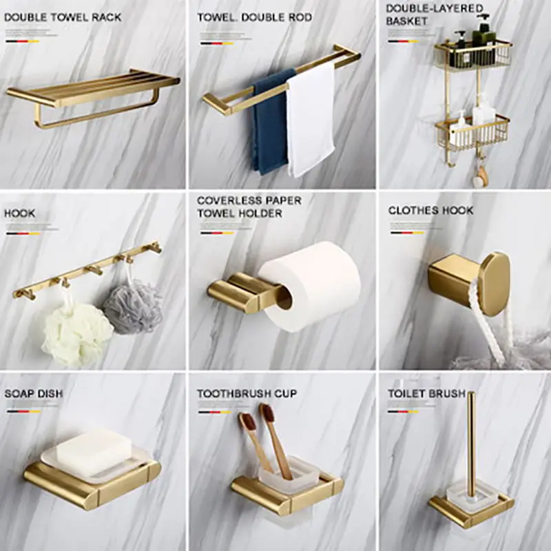 9 piece set Smesiteli роскошный золотой набор оборудования для ванны 304 нержавеющая сталь матовый бумажный держатель полотенец мыльница, ванная продукт - Цвет: 9 piece set