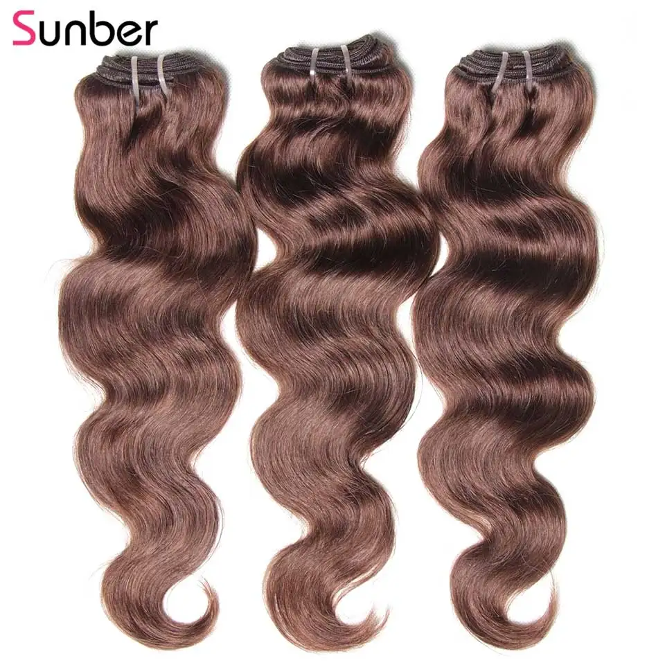 Sunber человеческие волосы коричневого цвета 3 пряди волнистые 8 дюймов-26 дюймов