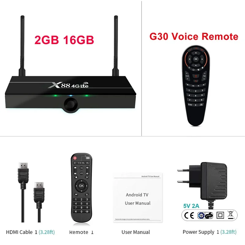 2GB16GB G30 remote ТВ-приставка Wechip X88 4G Lte Android 9,0 поддержка 4G Nano SIM карты 2 Гб 16 Гб RK3328 2,4G& 5G двойной Wifi 4K 1080P HD 30 ТВ-приставка - Цвет: 2GB16GB G30 remote