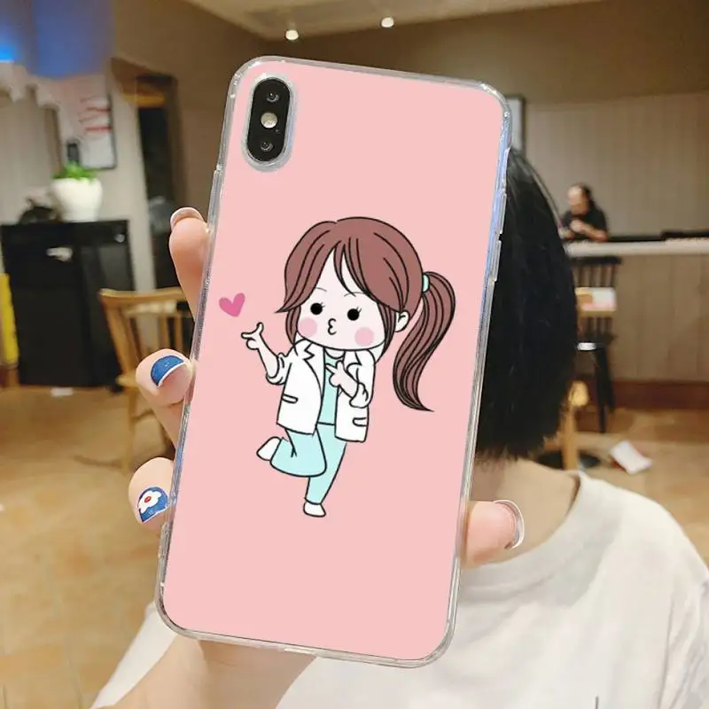 

Cartoon Medicine Doctor Nurse Phone Case Transparent for iPhone 6 7 8 11 12 s mini pro X XS XR MAX Plus