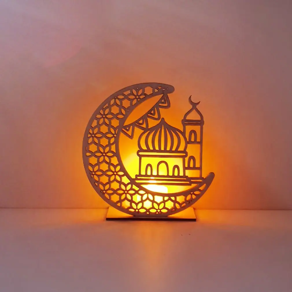 

EID Mubarak Wooden Pendant with LED Candles Light Ramadan Decorations For Home Islamic Muslim Party Eid Decor Kareem Ramadan