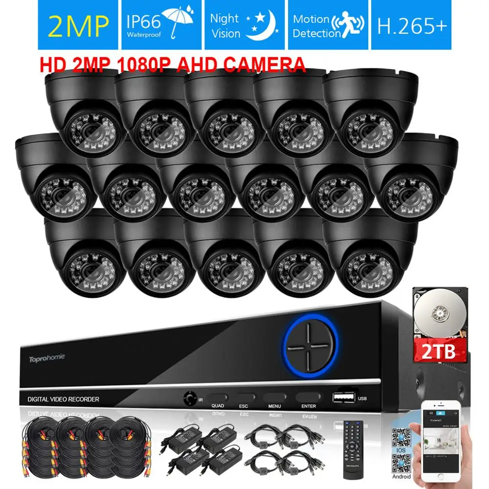 TOPROHOIME 16CH AHD 5MP N DVR система 16PCS 2MP наружная Водонепроницаемая дневная Ночная камера