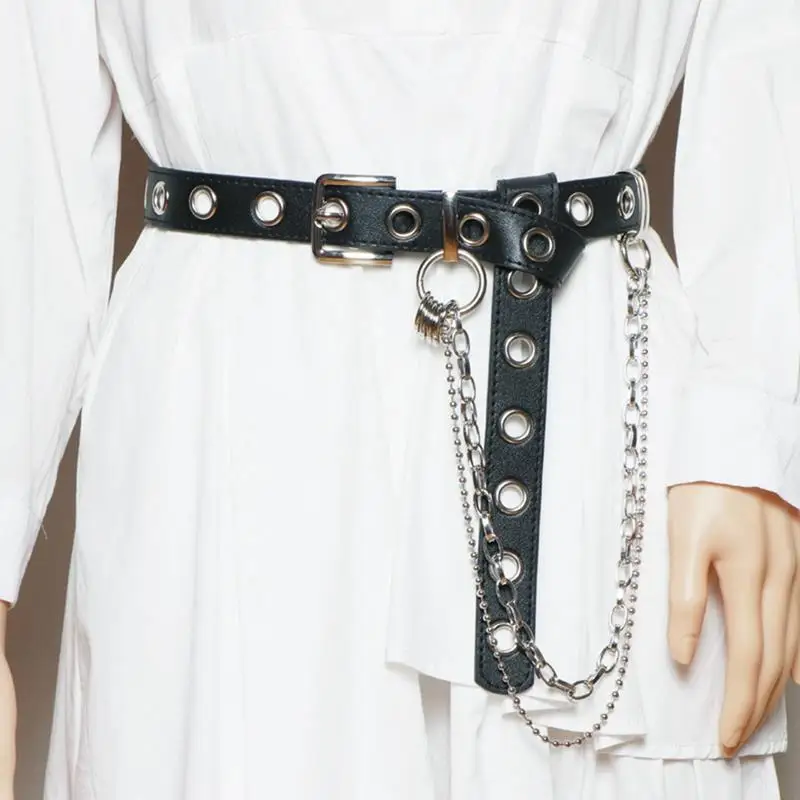 

Women Waist Belt Punk Jeans Grommet Waist Belt Faux Leather Gothic Belt Dress Waist Belt Ladies Waist Chain Clothes Accessories