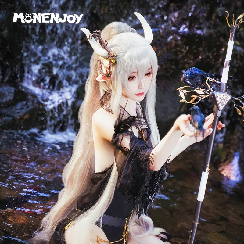 

Monenjoy Arknights Shining Cosplay Wig Silent Night Silver White Mix Cos Hair