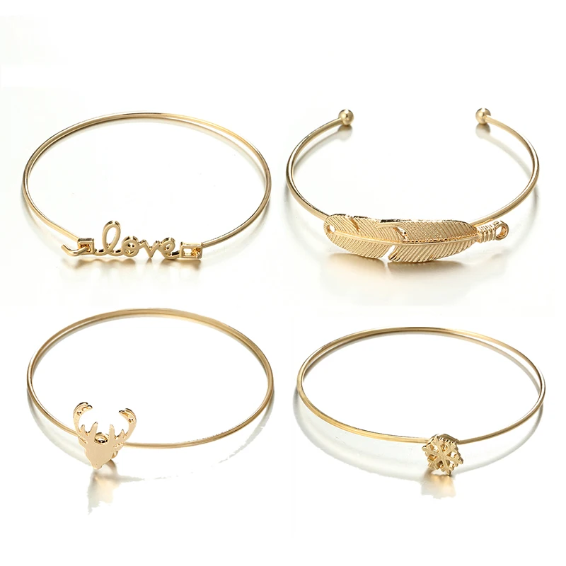 Docona в богемном стиле лист Олень Снежинка браслеты на запястье золото