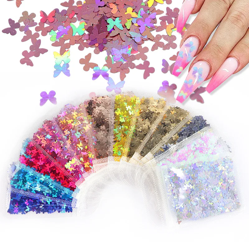 

1Bag Holographic Butterfly Flakes Nail Art Glitter Sequins 3D Laser Nail Charms Design Nails Decoration Manicure Accesorios