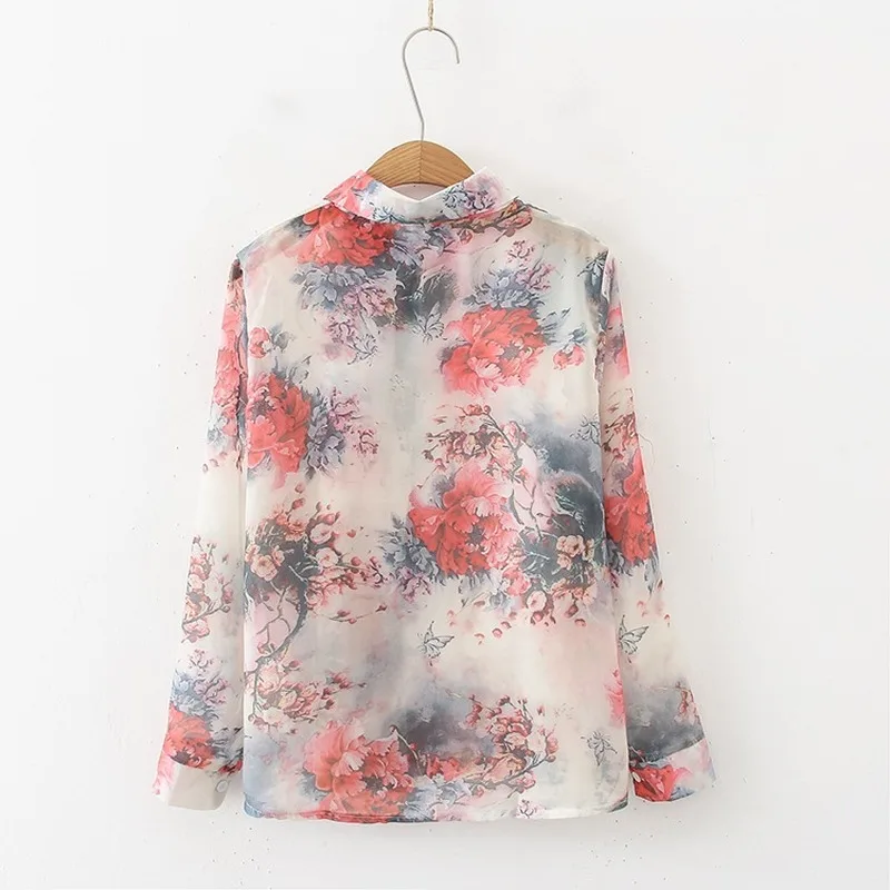 

NIJIUDING Shirts for Wowmen 2020 Autumn Vinatge Printing Long Sleeve Turn-down Collar Chiffon Sun Protection Blouses Tops Female