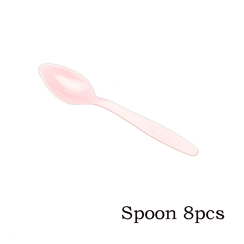 spoon 8pcs Розовое золото, розовый бумажные тарелки для вечеринки одноразовая посуда вечерние декоративная ткань посуда тарелки салфетки для стаканчиков набор соломинок для вечеринок - Цвет: spoon 8pcs