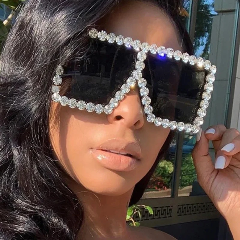 

Ettatend Big Frame Oversized Sunglasses Women 2021 Luxury Rhinestone Square Sun Glasses Bling Eyeglasses Fashion Shades