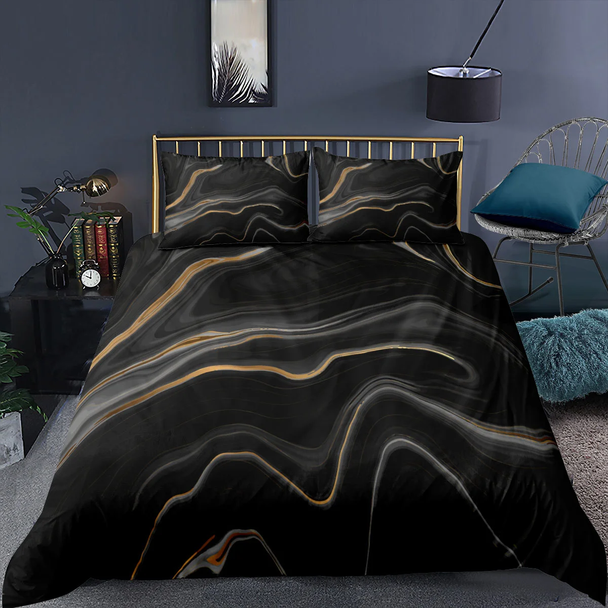 Luxury Black Marble Duvet Cover Set 3d Digital Printing Bed Linen Fashion Marbling Comforter Cover Design Bedding Sets Bed Set
