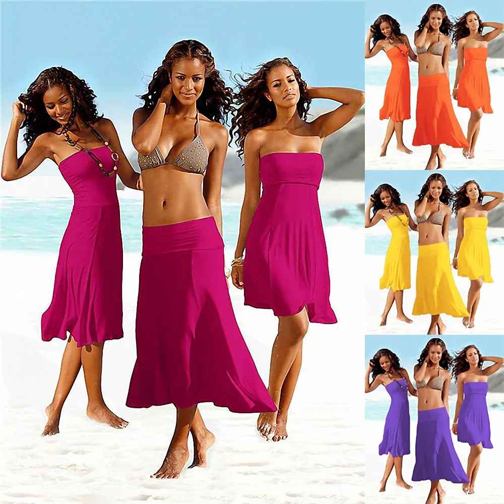 

Explosive styles to wear beach skirts Tube top wrapped chest mid-length one-piece skirt European and beautiful women's skirts ca