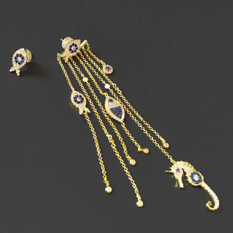 

S925 Sterling Silver Summer Classic Golden Yellow Marine Series Earrings Women's Fashion Hippocampus Fish Pearl Earrings Gift