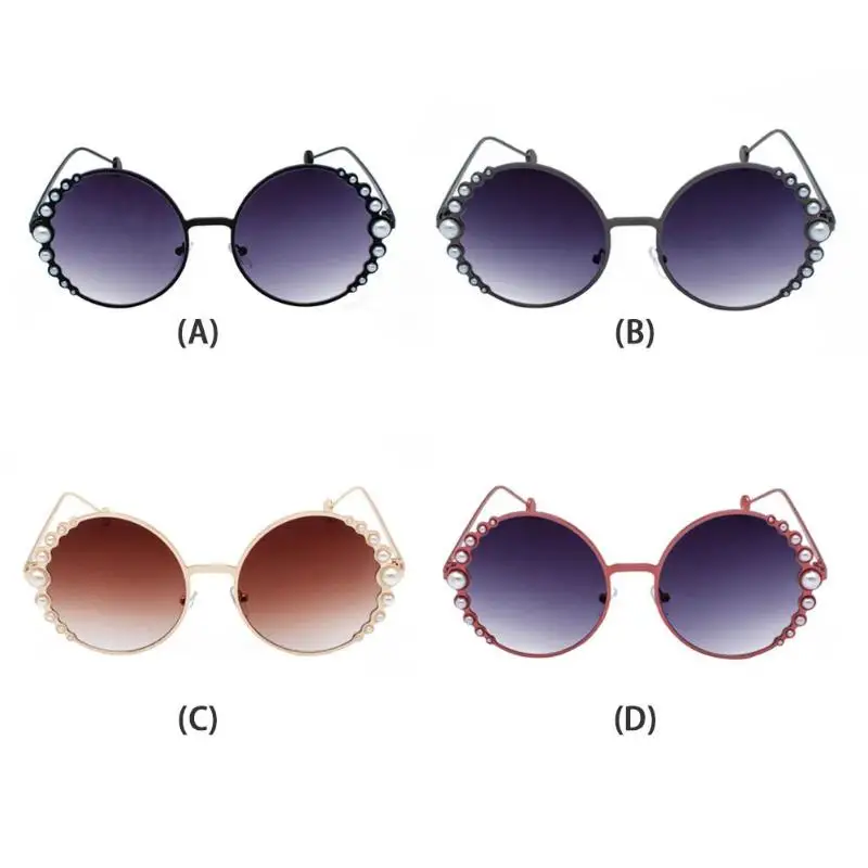 Модные Винтажные женские солнцезащитные очки в круглой оправе с бусинами