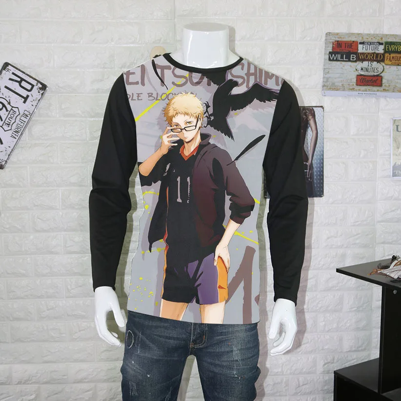Косплей длинный рукав Haikyuu kageyama tobio Футболка мужская Аниме длинная футболка топы