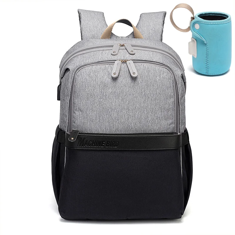 Gray and black Новая сумка для подгузников с usb-портом, теплые детские сумки для мам, рюкзак для мам, органайзер для коляски, водонепроницаемый подгузник, сумка - Цвет: Gray and black