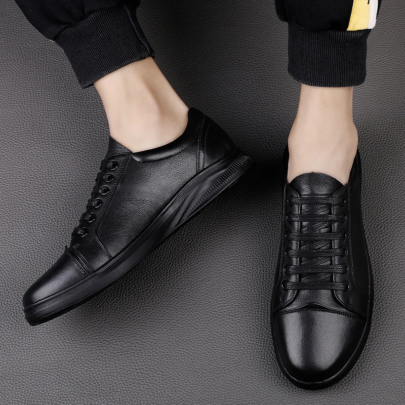 

Genuine Leather Mens Casual Shoes Fashion Flats Man Sneaker Lace Up For Male Leisure Walk Shoes High Quality Outdoor White Shoes