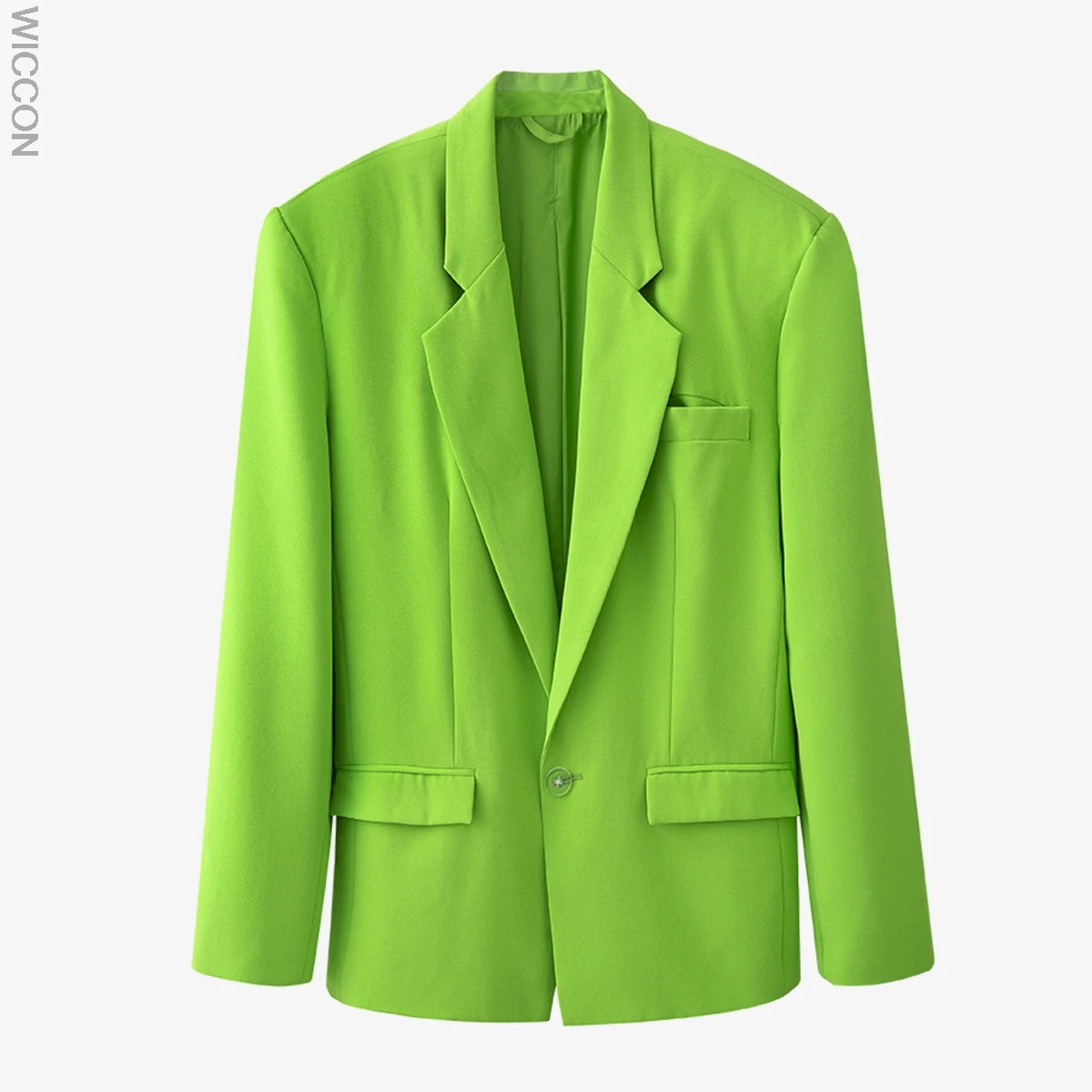 

Dress Two Pieces Suit New Notched Long Sleeve Loose Women Green Pocket Single Button Fashion Tide Summer 2021