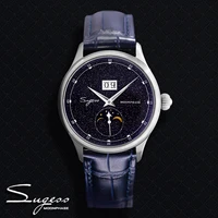 sugess 2021 luxury man watch moonphase blue goldstone dial seagull 2528 movement stainless steel starry sky limited edition gift