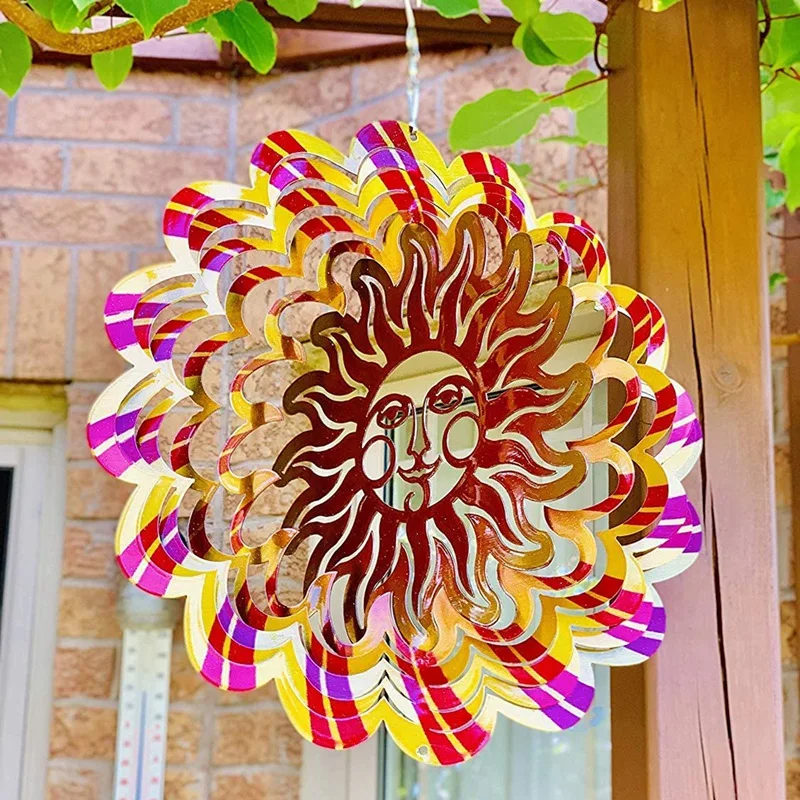 Metal Garden Sun Wind Spinner 12 Inch 3D Stainless Steel Outdoor Cardinal Yard with Hanging Hook for Patio | Дом и сад
