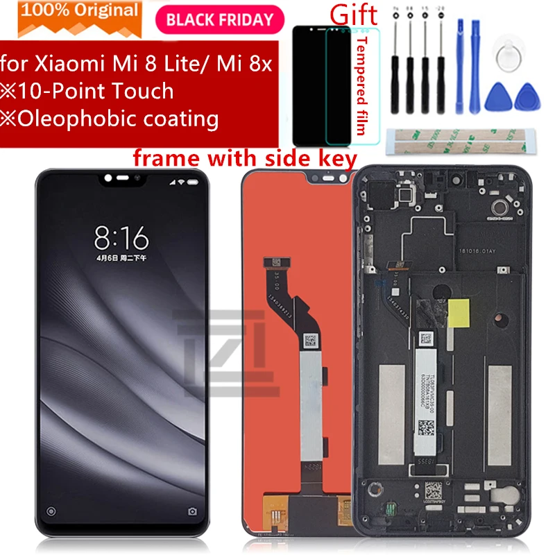 Для Xiaomi mi 8 Lite ЖК-дисплей кодирующий преобразователь сенсорного экрана в сборе с рамкой 10 сенсорный дисплей mi 8 lite запасные части