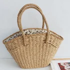 Сумка-тоут женская на ремне, плетеный саквояж из ротанга, Пляжная Соломенная Сумочка ручной работы, лето