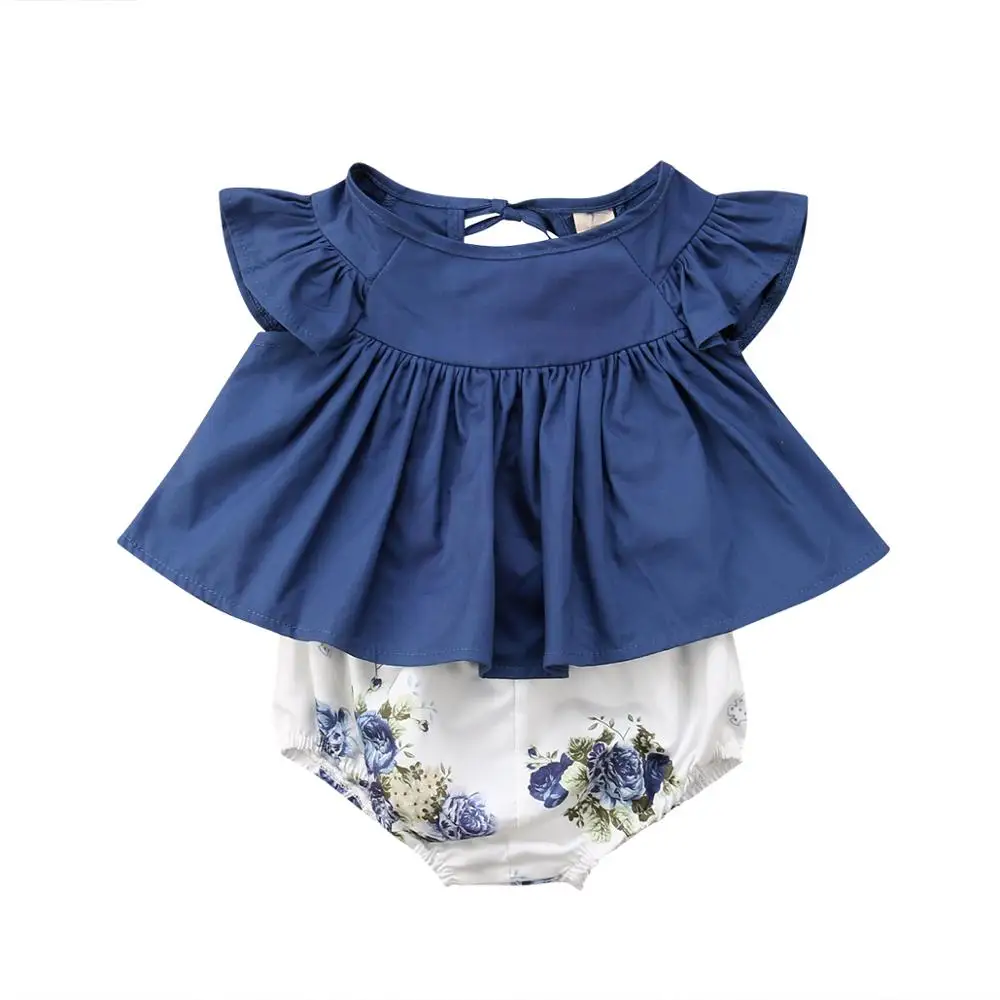 Blue Top White Short От Carter's, детский костюмчик, новинка для новорожденных, детская одежда для маленьких девочек футболки-топы с цветочным рисунком и с короткими рукавами+ шорты 2 шт./компл. одежда с О-образным вырезом Цветочный принт на возраст от 0 до 24 месяцев, для близнецов, одежда - Цвет: Blue Top White Short