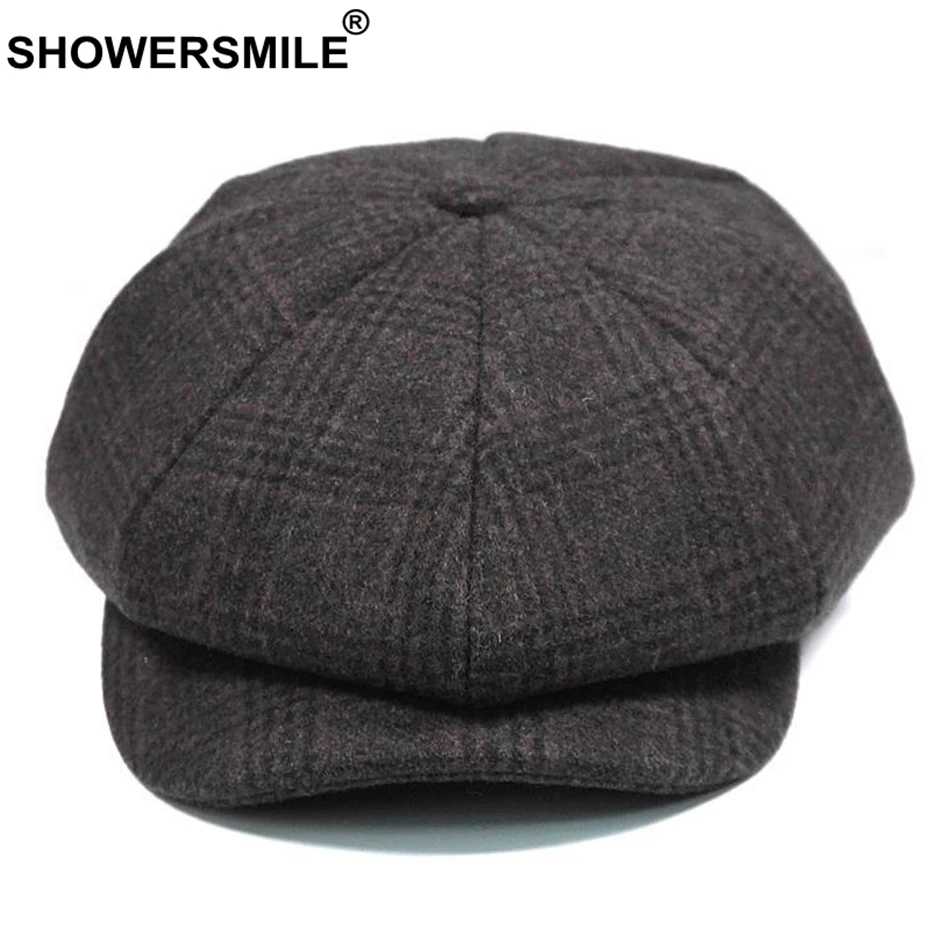 SHOWERSMILE брендовая клетчатая кепка Newsboy Мужская винтажная шерстяная