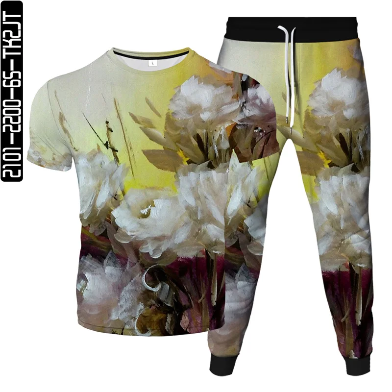

Men's and women's spring and summer new 3D printed T-shirt + loose casual pants two-piece personality trend hip-hop style