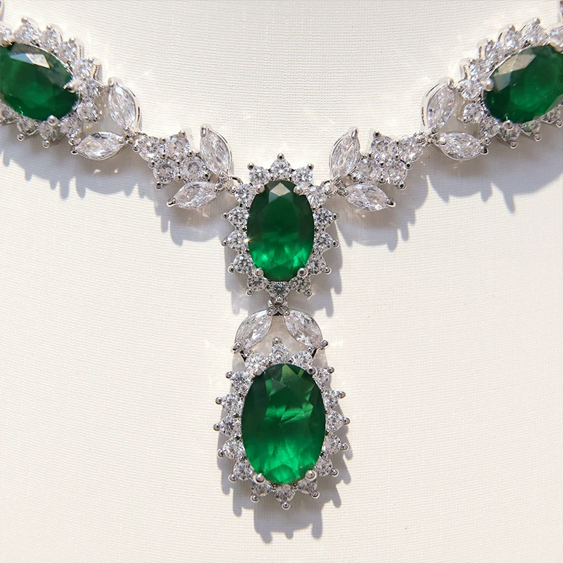 

Luxury ASNORA Green 2 Piece Bridal Wedding Set, Women's Jewelry Set CZ Crystal Necklace Wedding Anniversary Jewelry Set X0834