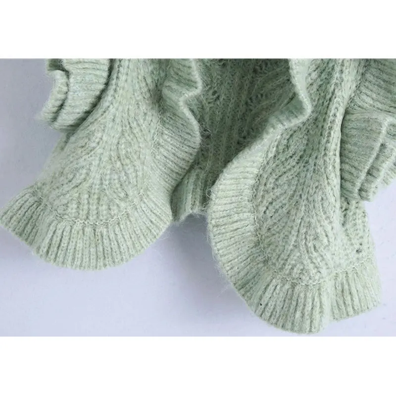 

Qeils Women 2021 Casual Sweet Fashion With Ruffle Trims Cropped Vest Sweater Vintage Sleeveless Female Open Waistcoat Chic Tops