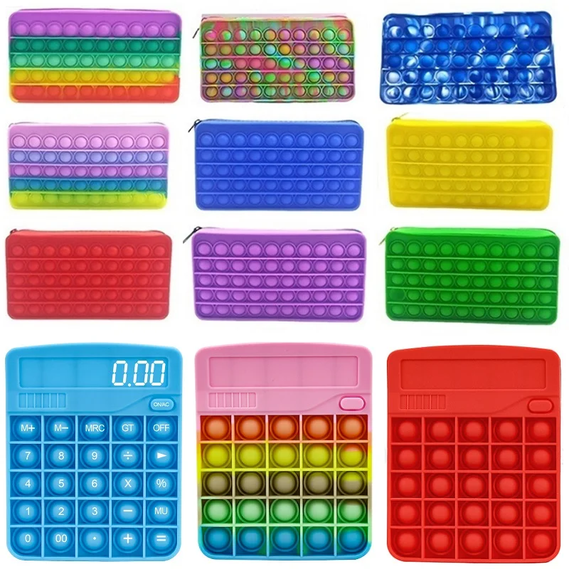 

Pencil Case Fidget Toys Calculator Push Bubble Squeeze Toy It Silicone Bubble Stationery Storage Bag for Kids Gift